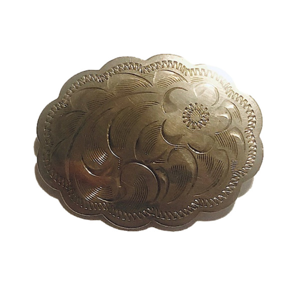 VTG Sterling Silver Floral Etched Scalloped Edge Brooch 1.5” x 1” - Picture 1 of 5